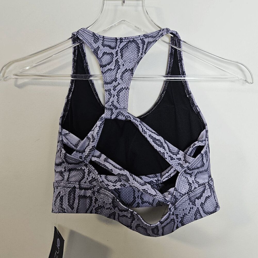 Onzie Warrior Sports Bra NWT Women's Lavendar Cobra Animal Print Gray/Black Size - Picture 4 of 5